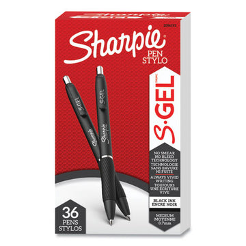 Sharpie® S-Gel™ S-gel High-performance Gel Pen, Retractable, Medium 0.7mm, Black Ink, Black Barrel, 36-pack freeshipping - TVN Wholesale